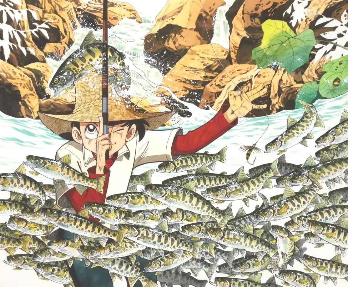矢口高雄の絵画作品　タイトルは、毛バリの神様